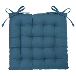 Galette de chaise bleu canard en coton recyclé 38x38