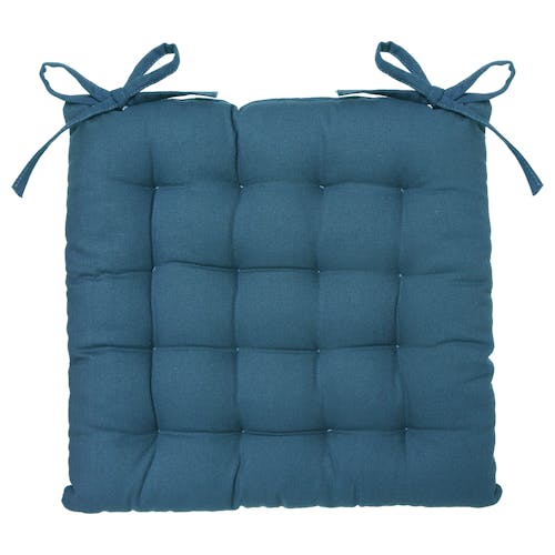 Galette de chaise bleu canard en coton recyclé 38x38
