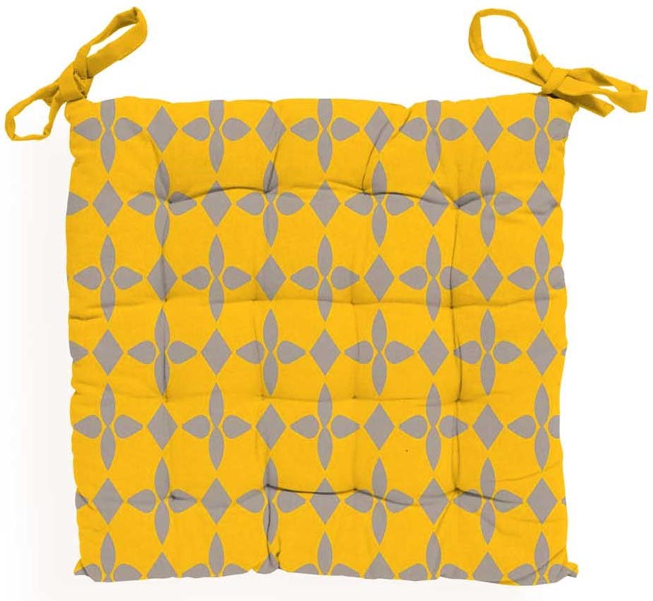 Galette de chaise capitonnée damier jaune 40x40x5cm