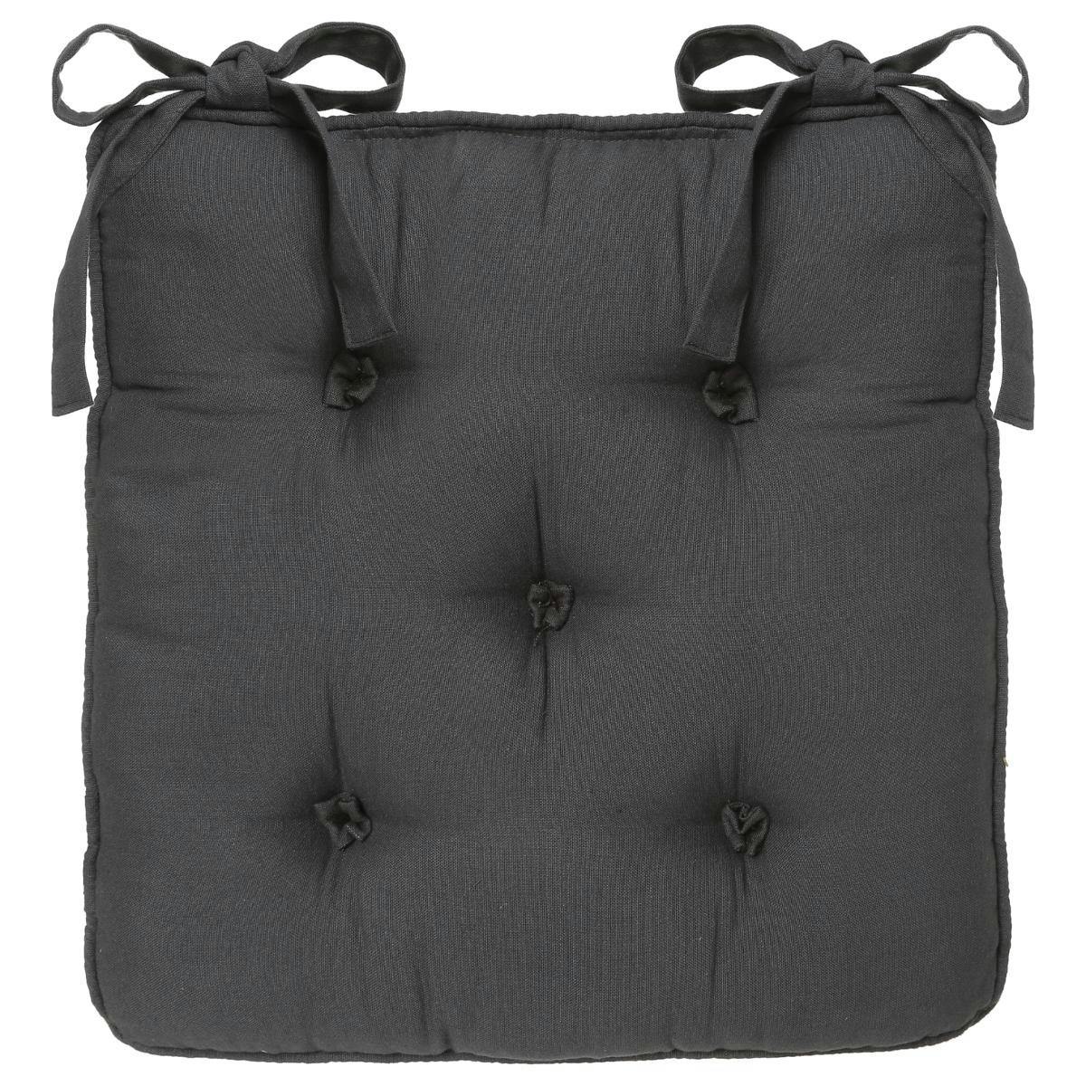 Galette de chaise en coton 5 boutons Anthracite 40x40x5cm