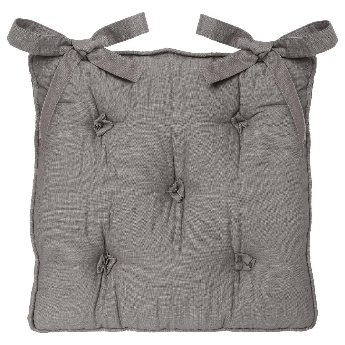 Galette de chaise en coton 5 boutons Gris 40x40x5cm