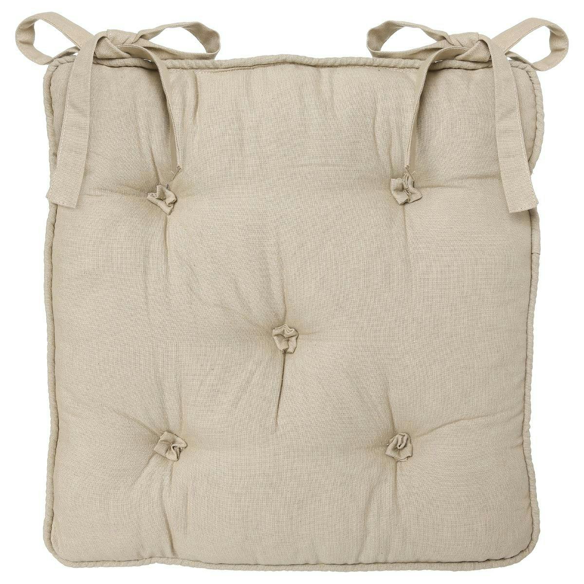 Galette de chaise en coton 5 boutons Lin 40x40x5cm