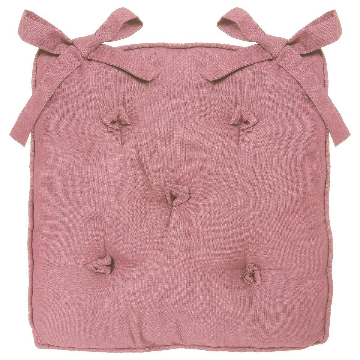 Galette de chaise en coton 5 boutons Vieux rose 40x40x5cm