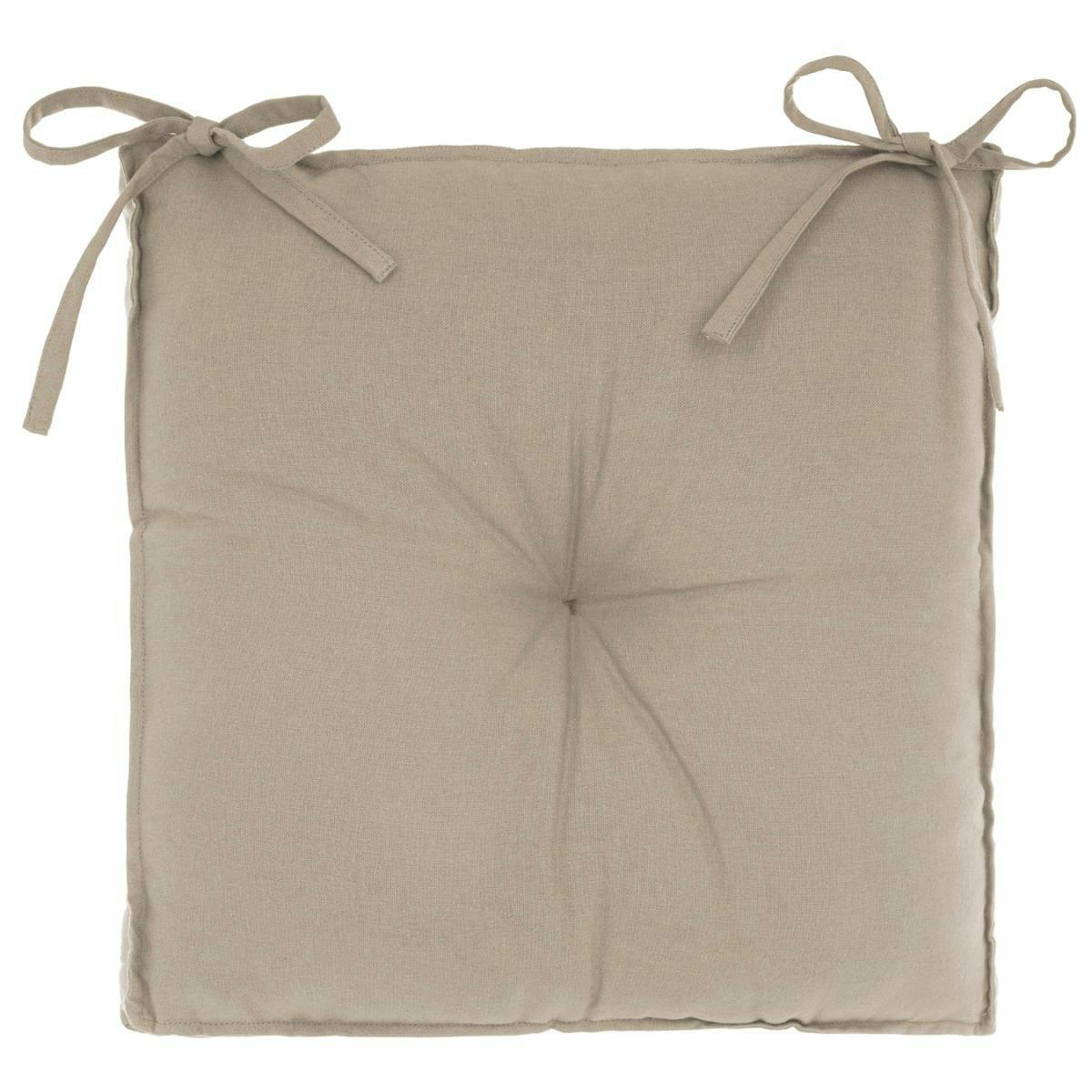 Galette de chaise en coton couleur lin 40x40x6cm