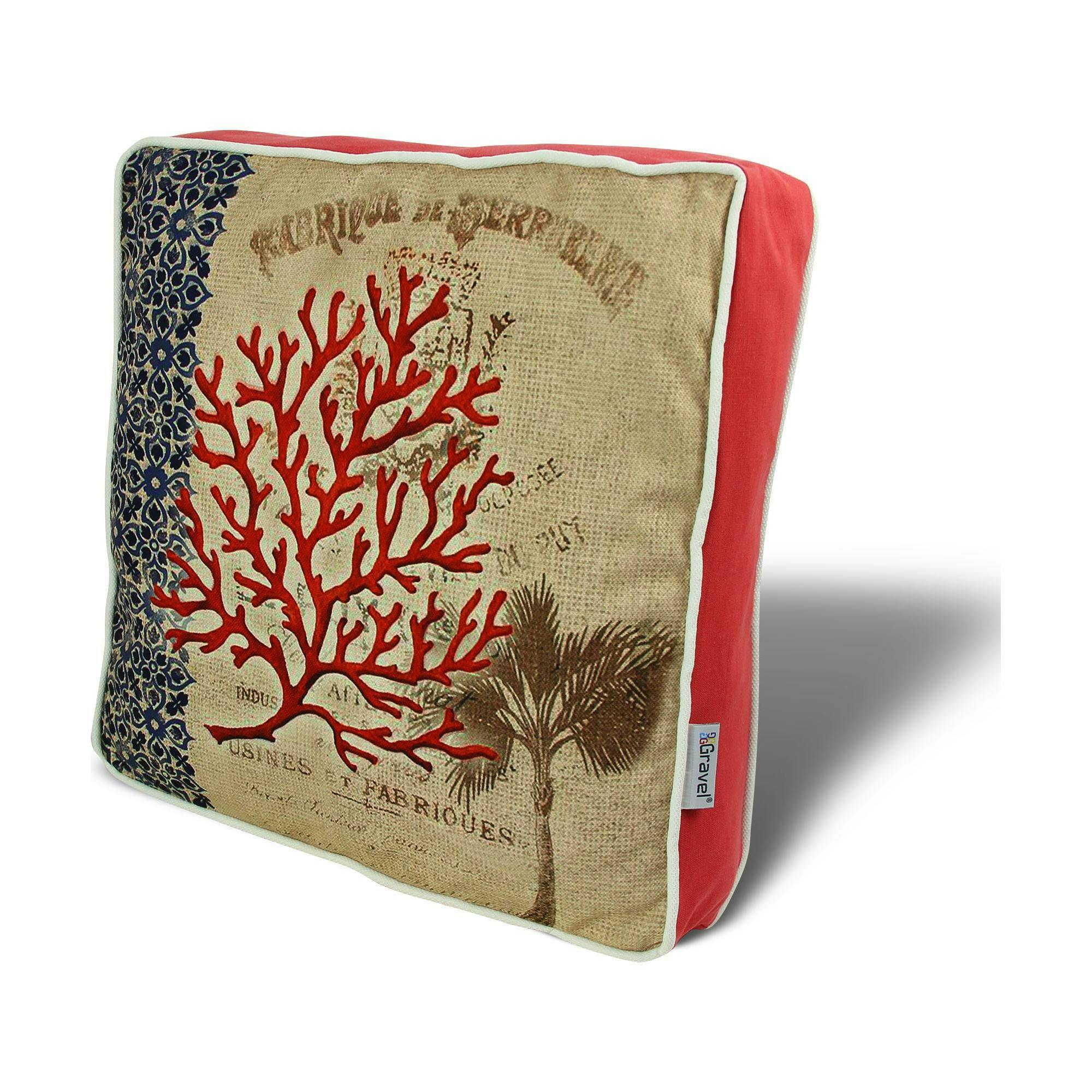 Galette de chaise vintage – corail rouge et palmier IZMIR
