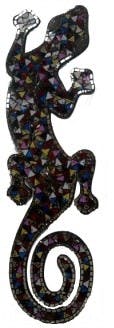 Gecko en résine noire décor mosaique multicolore 50cm