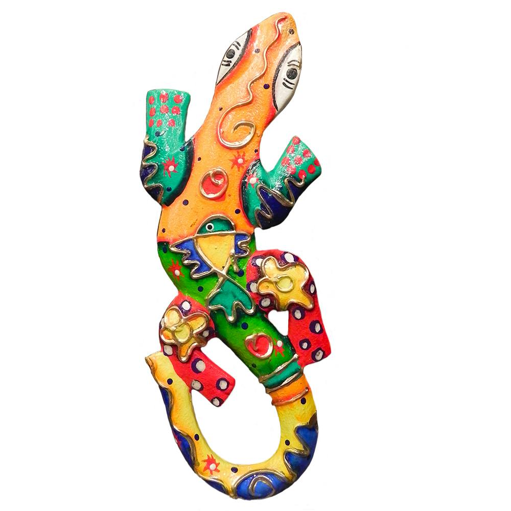 Gecko Picasso en bois multicouleur 20cm