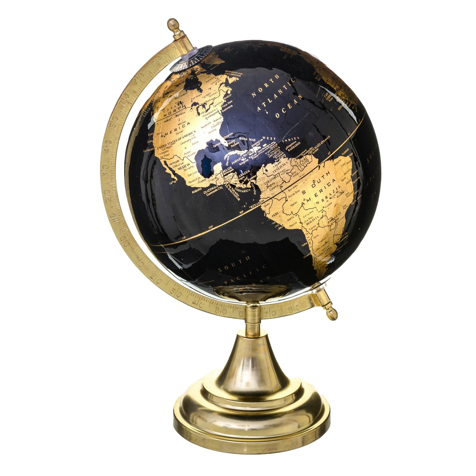 Globe terrestre noir et doré 33 cm