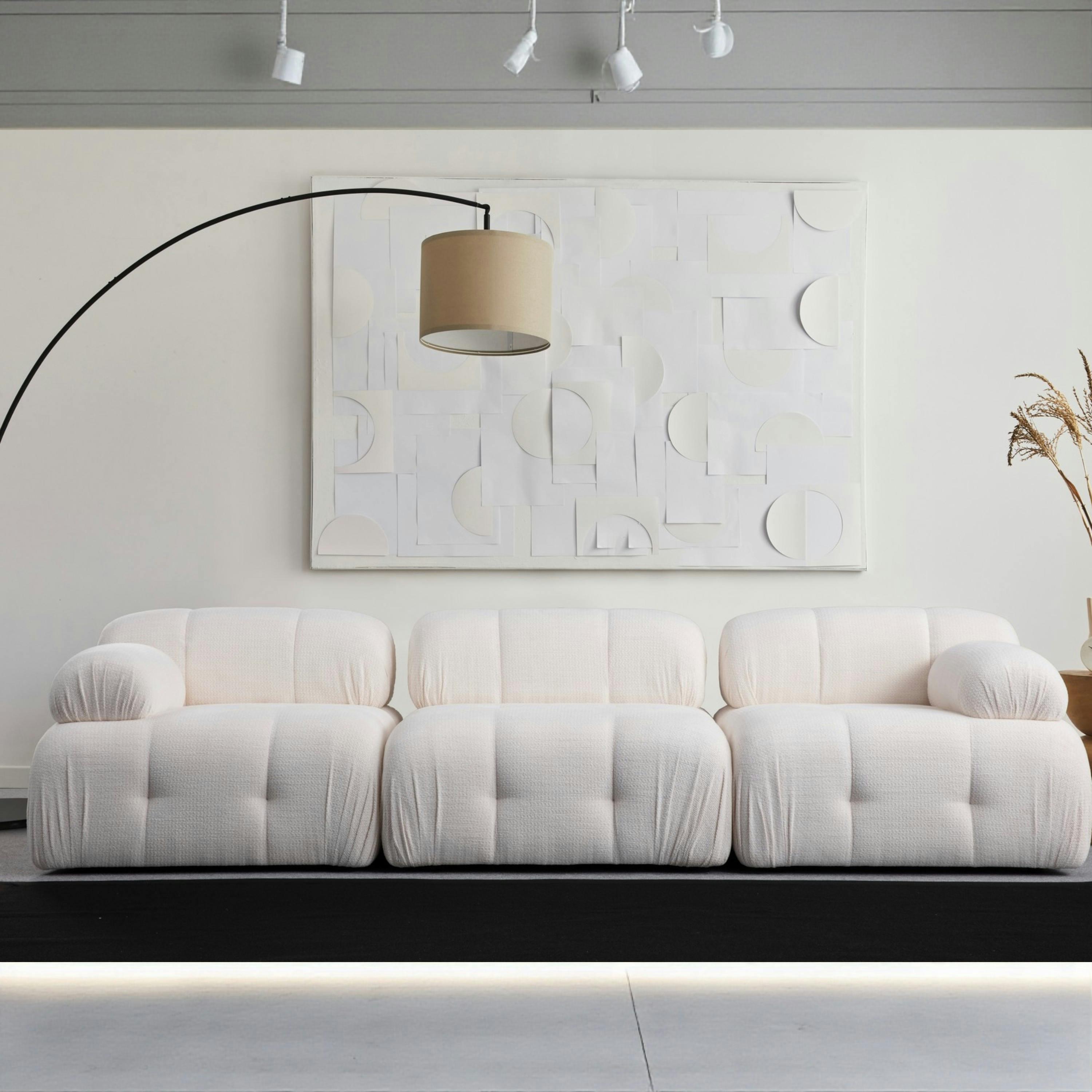 Grand canapé 3 places modulable blanc, assise profonde ICA