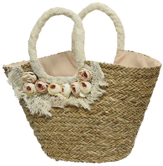 Grand sac cabas en algues doublure tissu crème