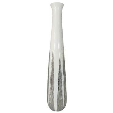 Grand vase blanc et argent avec feuilles