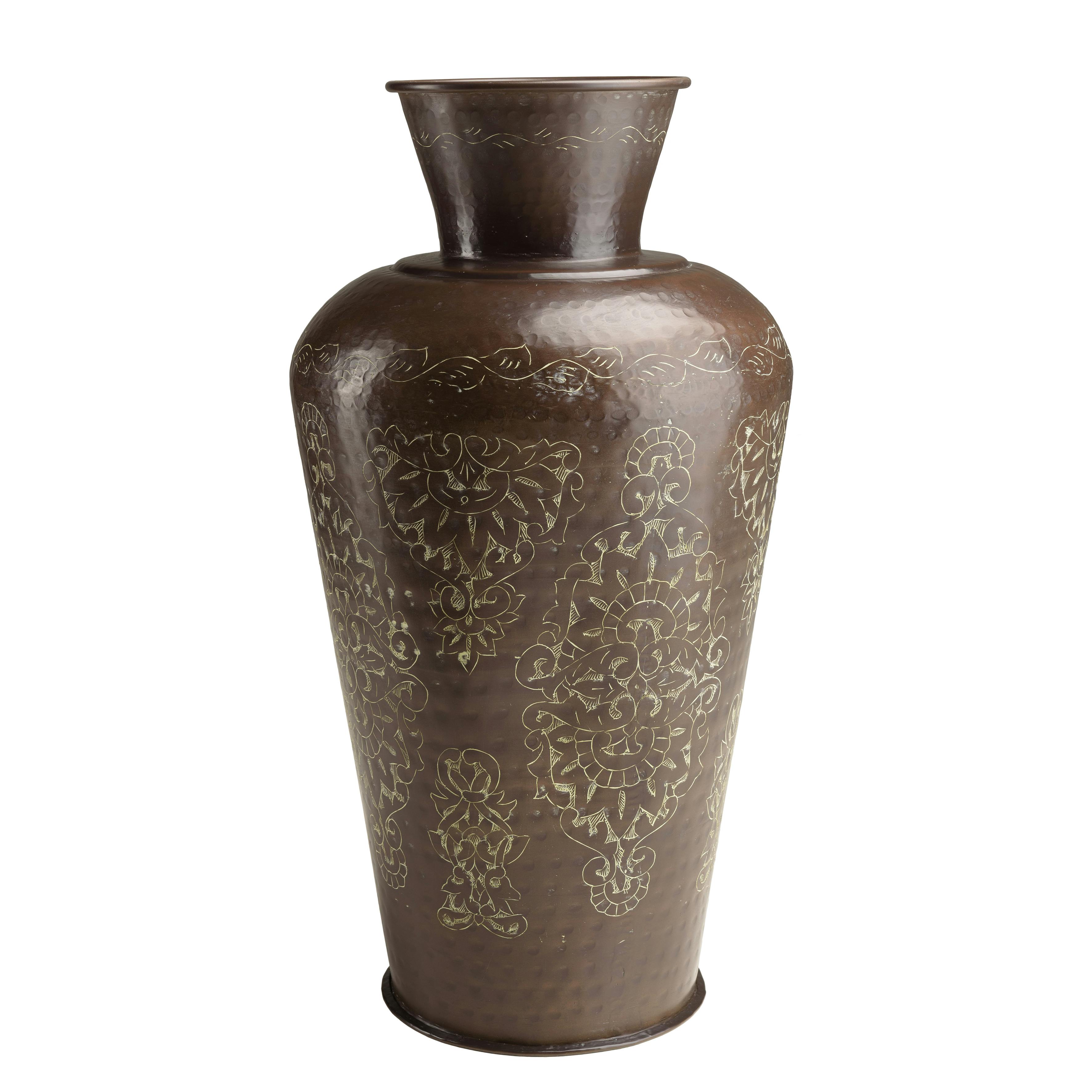 Grand vase brun patiné motifs orientaux dorés H70 cm NADOR