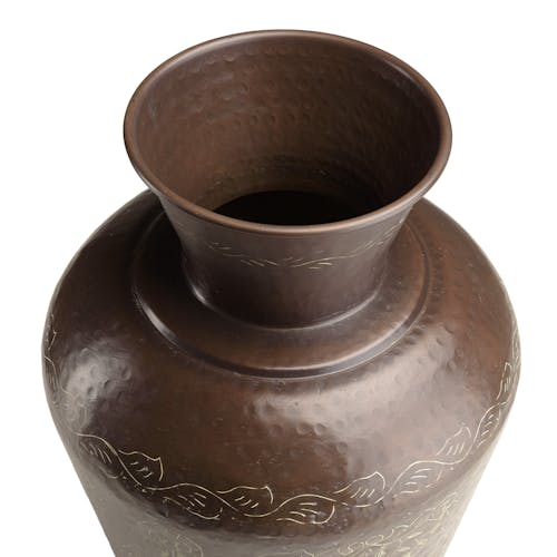 Grand vase brun patiné motifs orientaux dorés H70 cm NADOR
