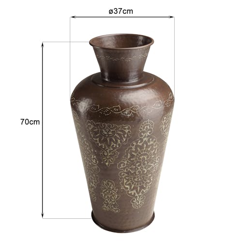 Grand vase brun patiné motifs orientaux dorés H70 cm NADOR