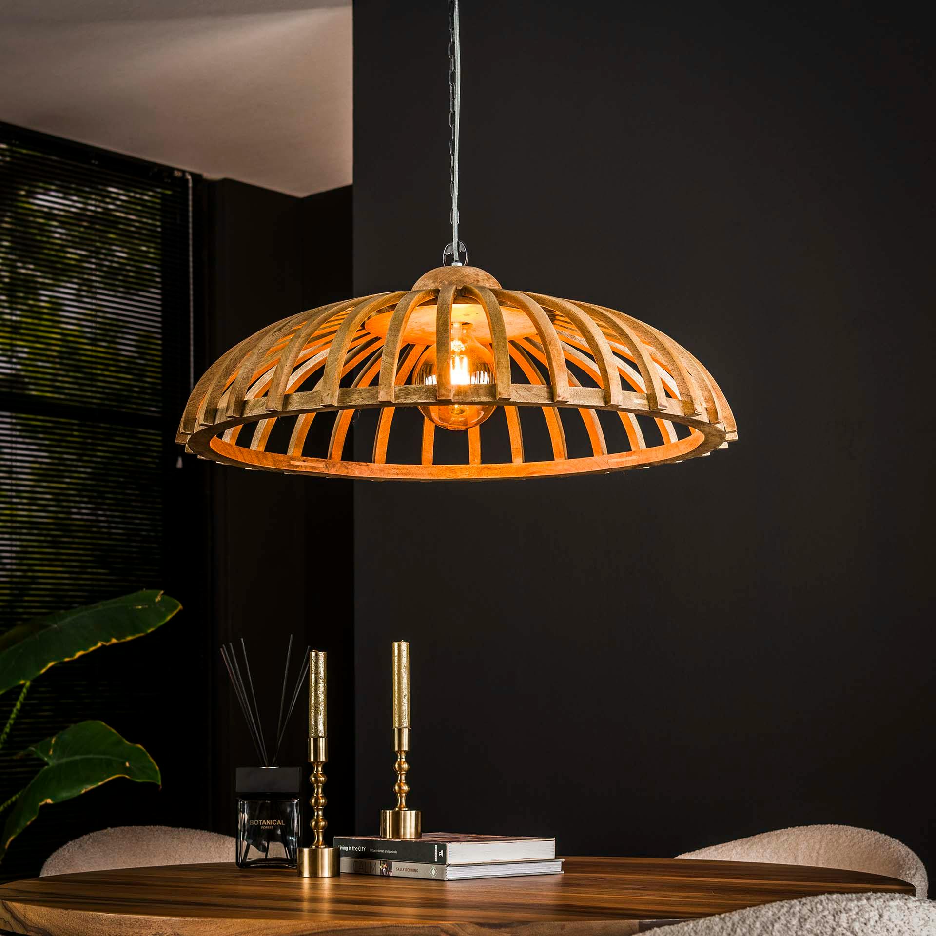 Grande suspension en bois de manguier Ø76 cm LUCKNOW