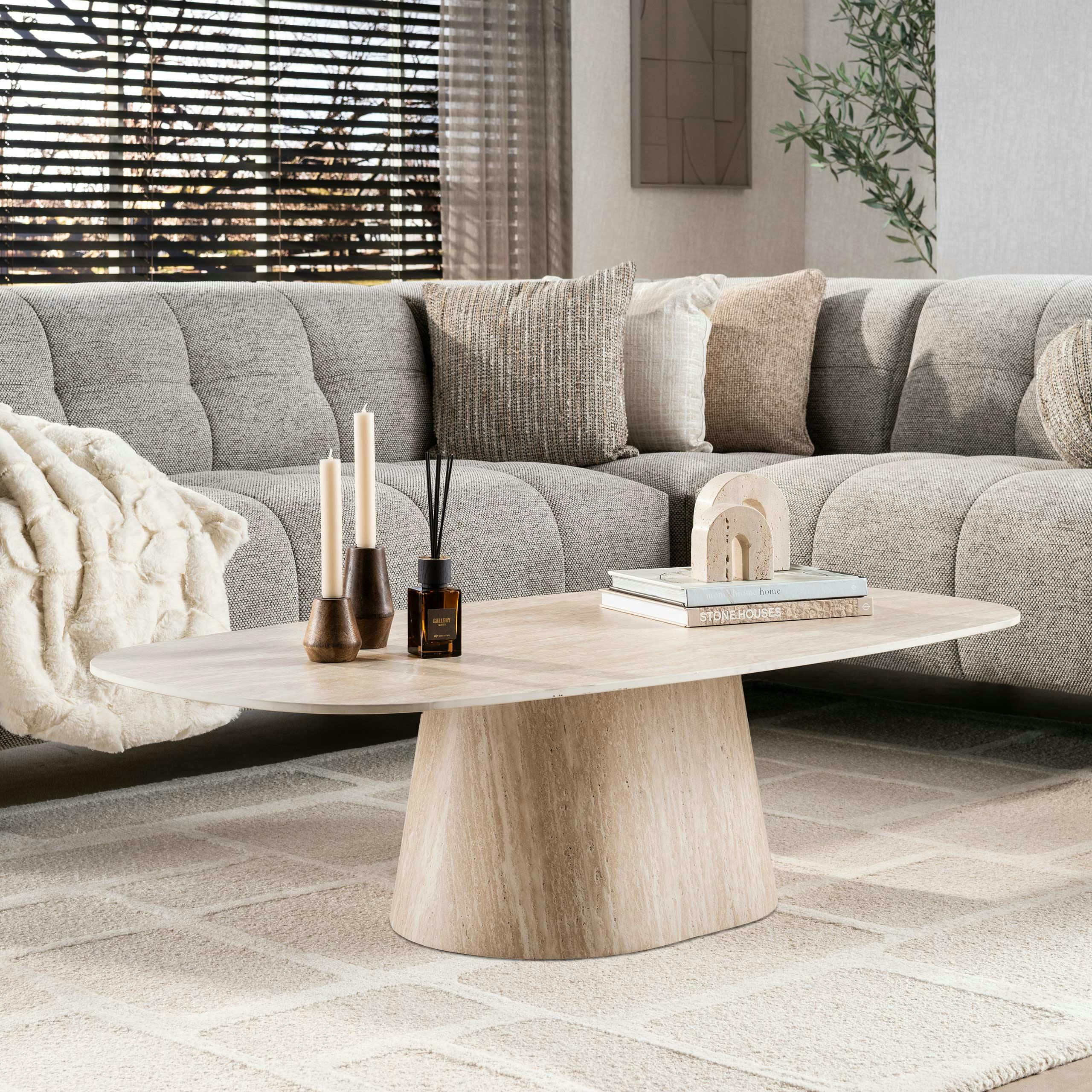 Grande table basse effet travertin 135 cm ASCOLI