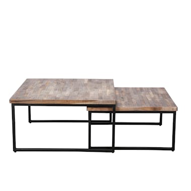 Tables basses gigognes en bois recycle et metal de style contemporain
