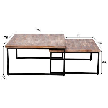 Tables basses gigognes en bois recycle et metal de style contemporain