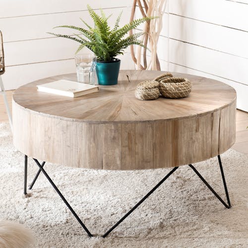 Table ronde en bois et metal de style contemporain