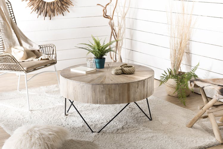 Table ronde en bois et metal de style contemporain