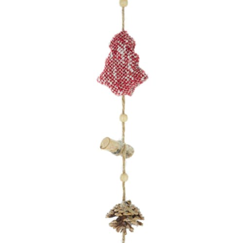 Guirlande avec sujets en bois "Cloche" rouge et naturel 150cm