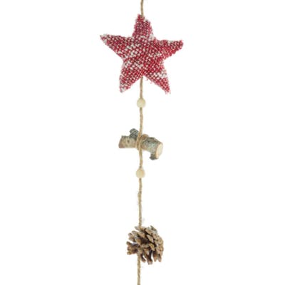 Guirlande avec sujets en bois "Etoile" rouge et naturel 150cm