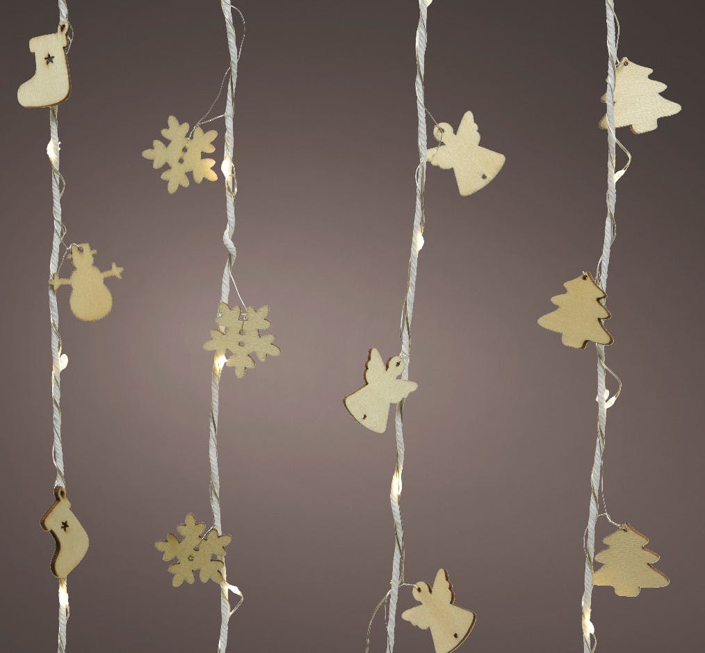 Guirlande de Noël avec micro-leds (4 assortis : chaussette, sapin, ange, flocon)