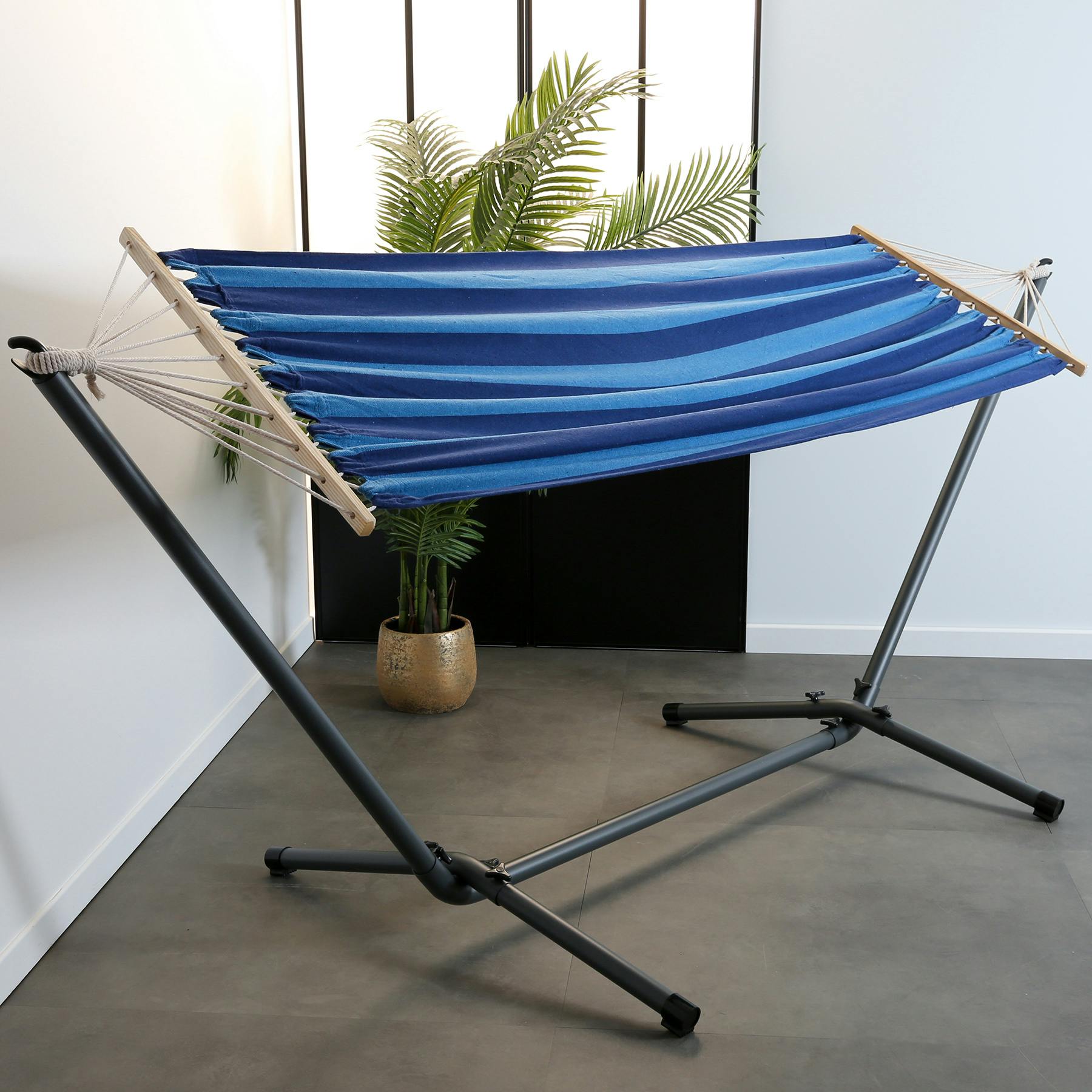 Hamac en coton à rayures bleues 80x200cm
