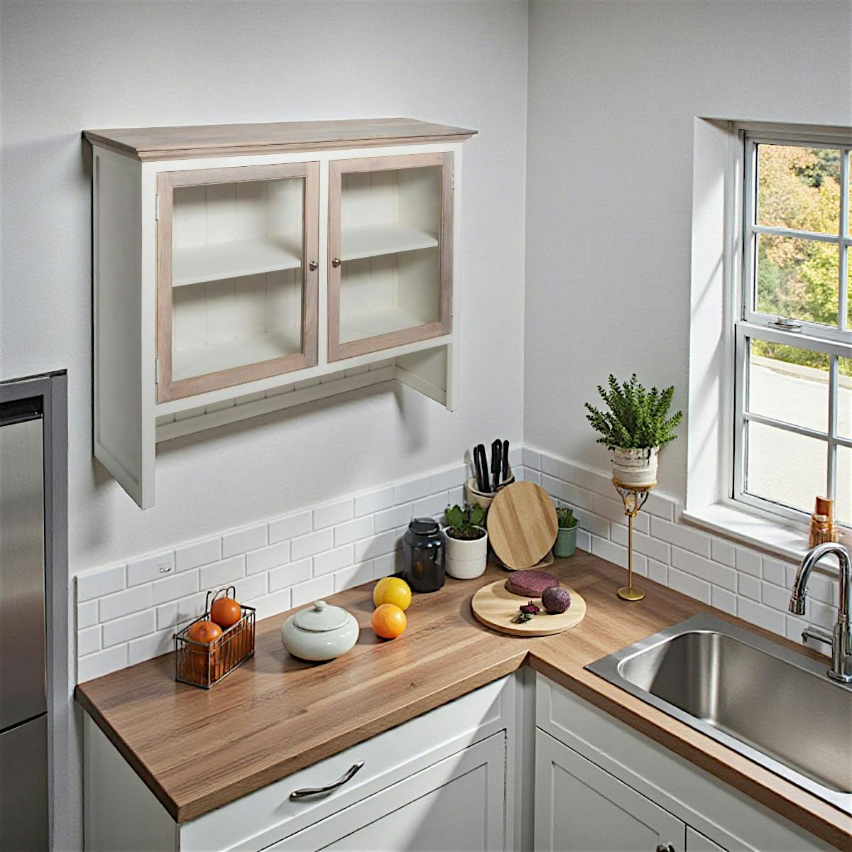 Haut de buffet blanc en bois ALESIA