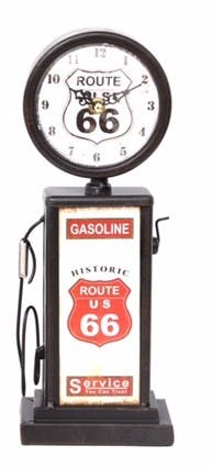 Horloge à poser Rétro Pompe à Essence "Route 66" en métal noir vieilli 12x34cm