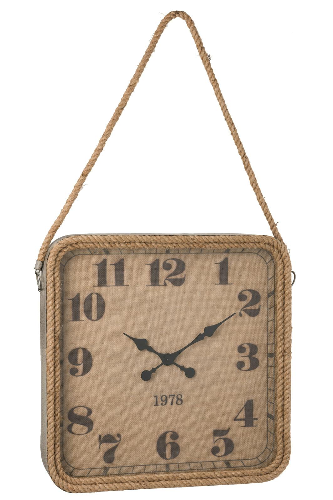 Horloge carrée bois corde métal réf. 30021932