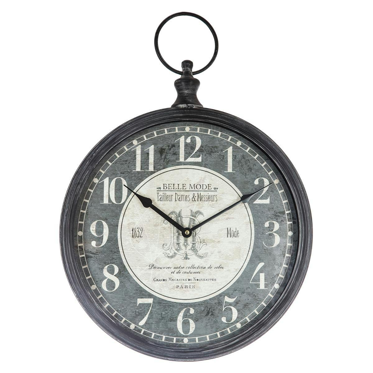 Horloge en métal façon gousset grise D40cm
