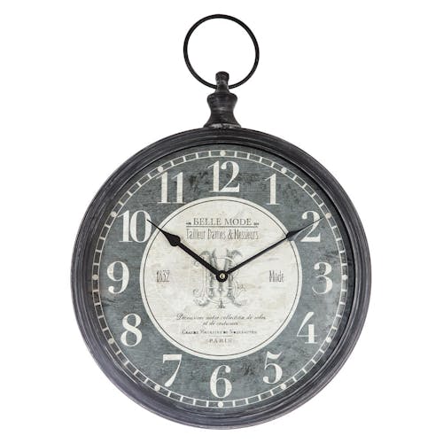 Horloge en métal façon gousset grise D40cm