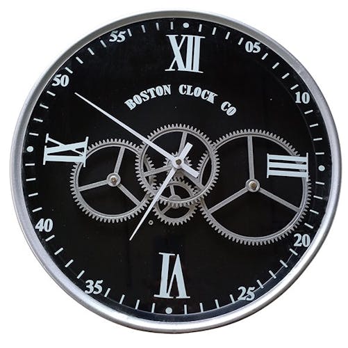 Horloge design noir et or, engrenages, 80 cm