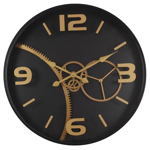 Horloge engrenages noir et or