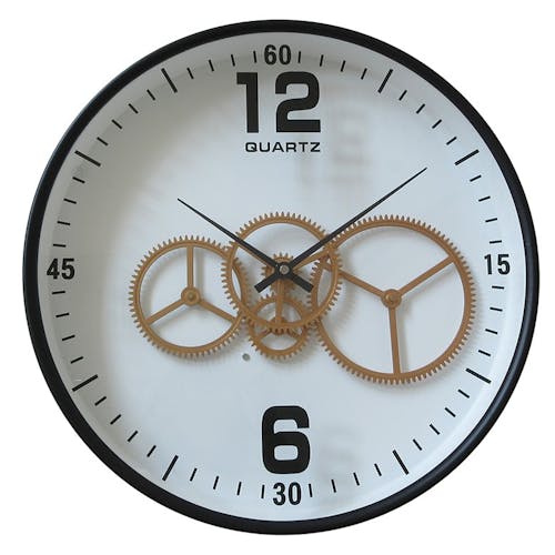 Horloge engrenages or fond blanc