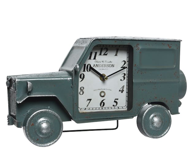 Horloge forme 4x4 en métal gris bleuté 35cm
