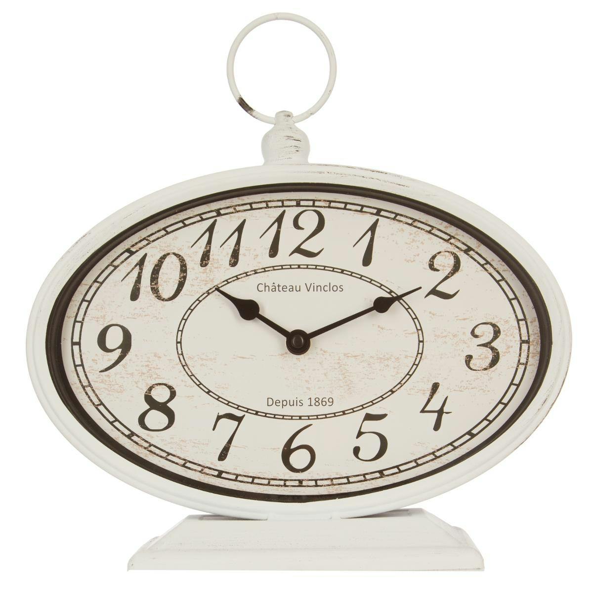 Horloge Gousset à poser métal blanc effet vieilli "Château Vinclos" 29x10x30cm