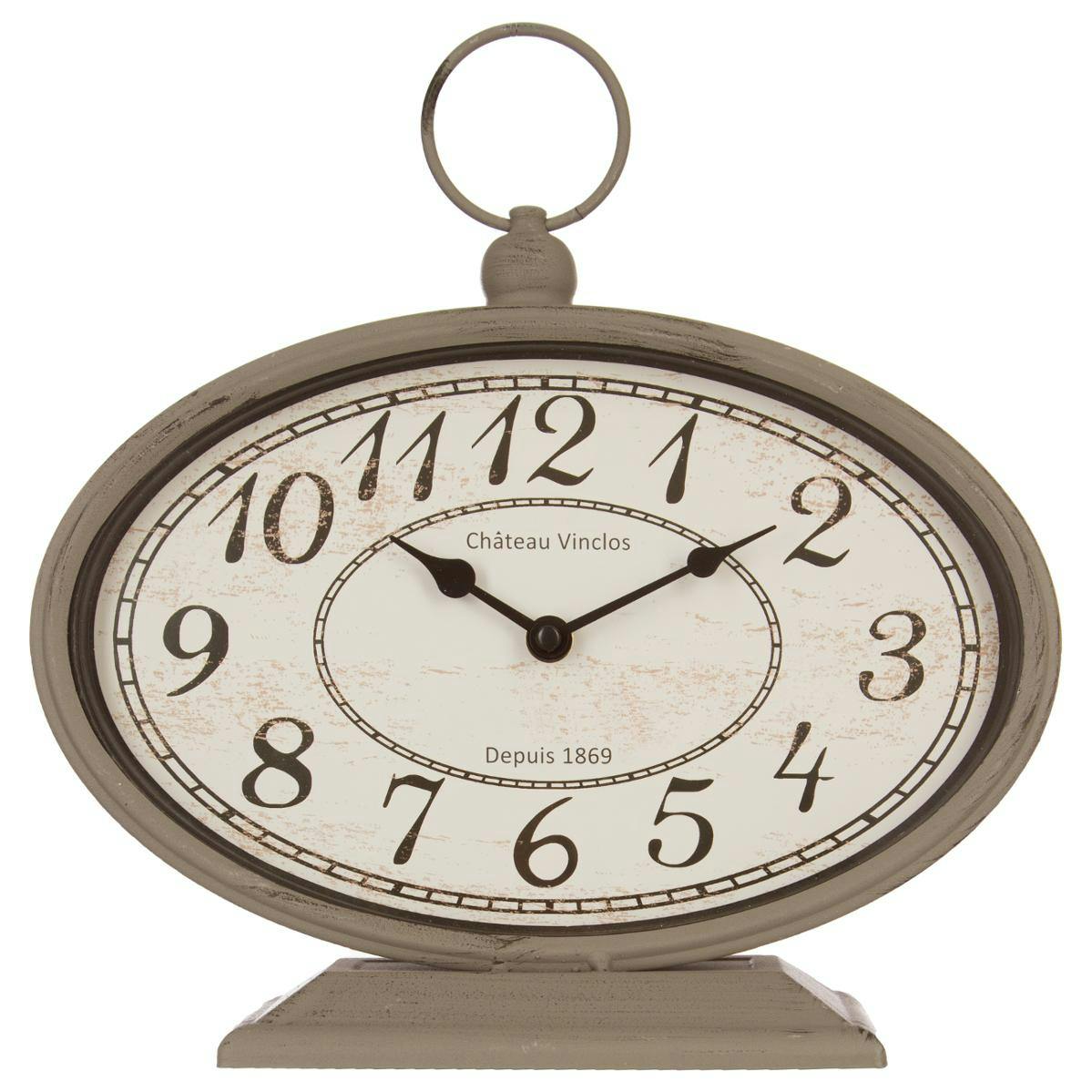Horloge Gousset à poser métal gris taupe effet vieilli "Château Vinclos" 29x10x30cm