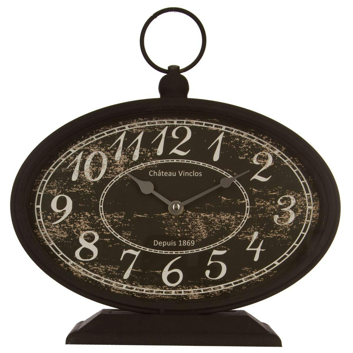 Horloge Gousset à poser métal noir effet vieilli "Château Vinclos" 29x10x30cm