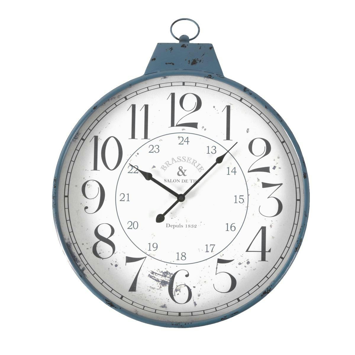 Horloge Gousset métal bleu "Brasserie" D51xH64cm