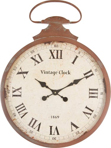 Horloge Gousset métal marron effet vieilli "Vintage Clock" D52xH70cm