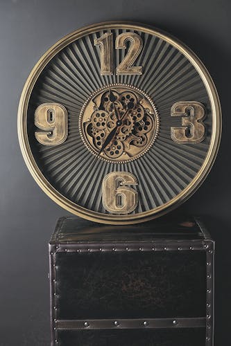 Horloge industrielle finition bronze avec engrenages