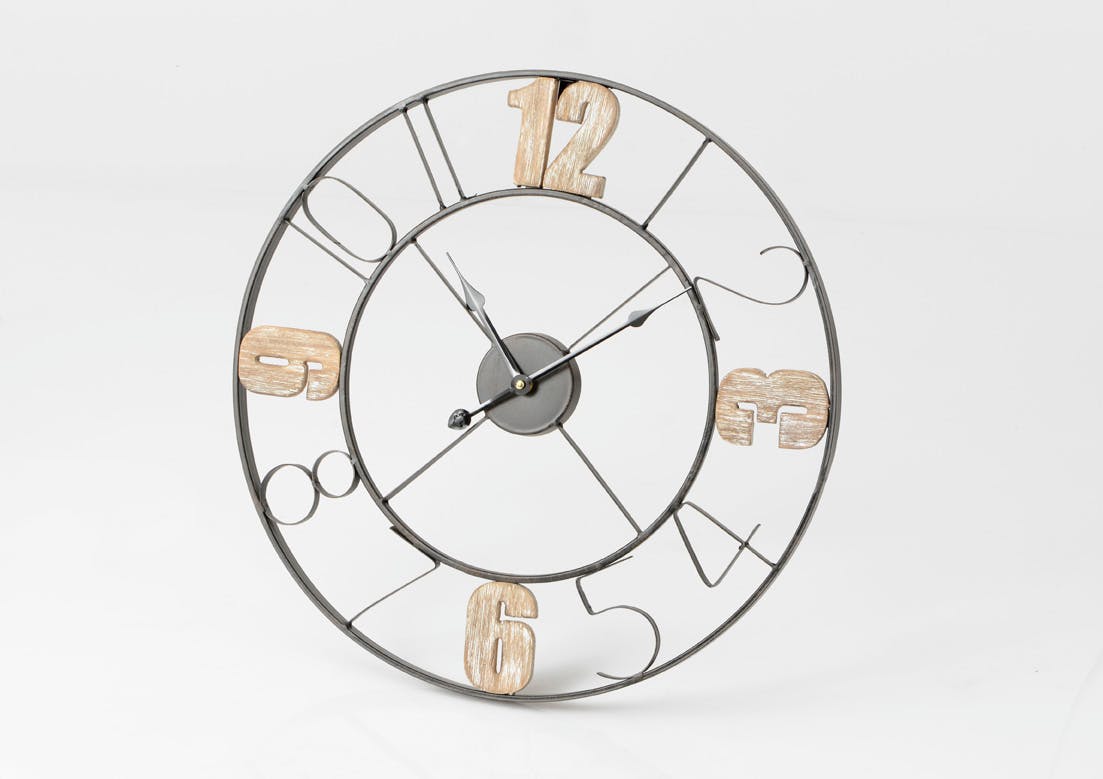Horloge Loft en métal et bois ajouré D50cm
