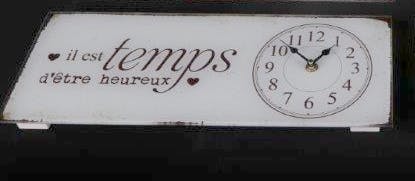 Horloge message "Il est Temps d'être Heureux" en verre blanc 40x15cm