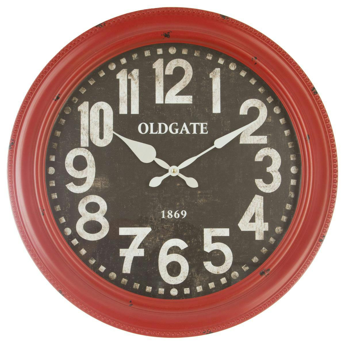 Horloge métal rouge effet vieilli et verre "Oldgate" D52cm