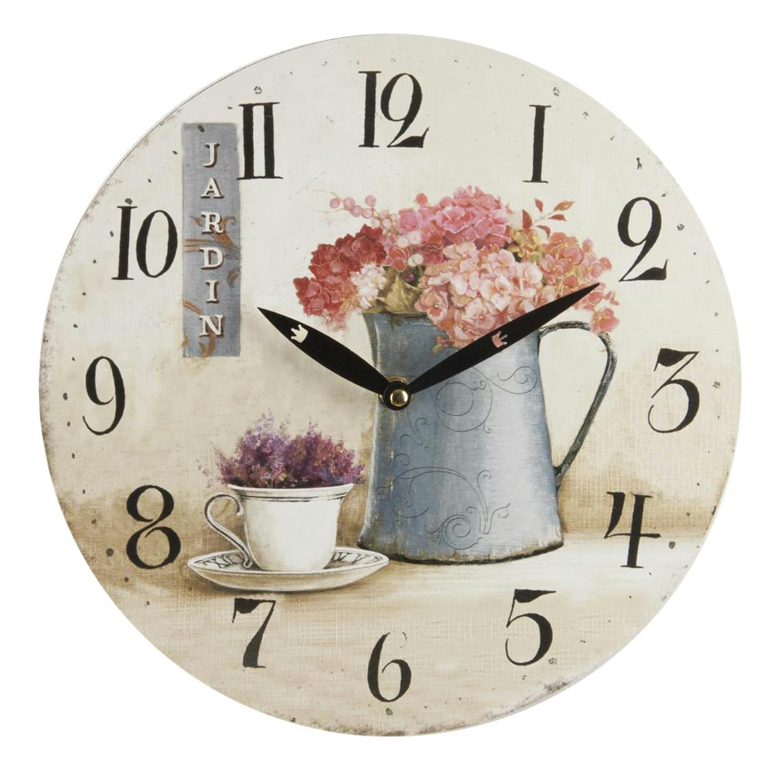 Horloge motif "Jardin" Roses et Papillon bois D28cm