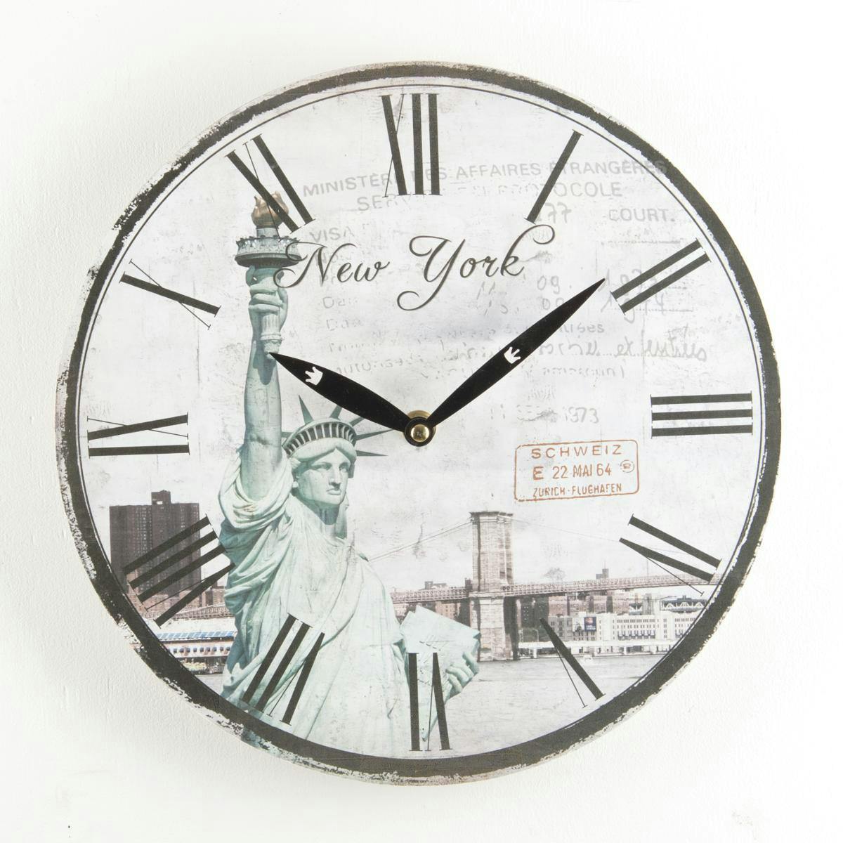Horloge motif "New York" bois D28cm