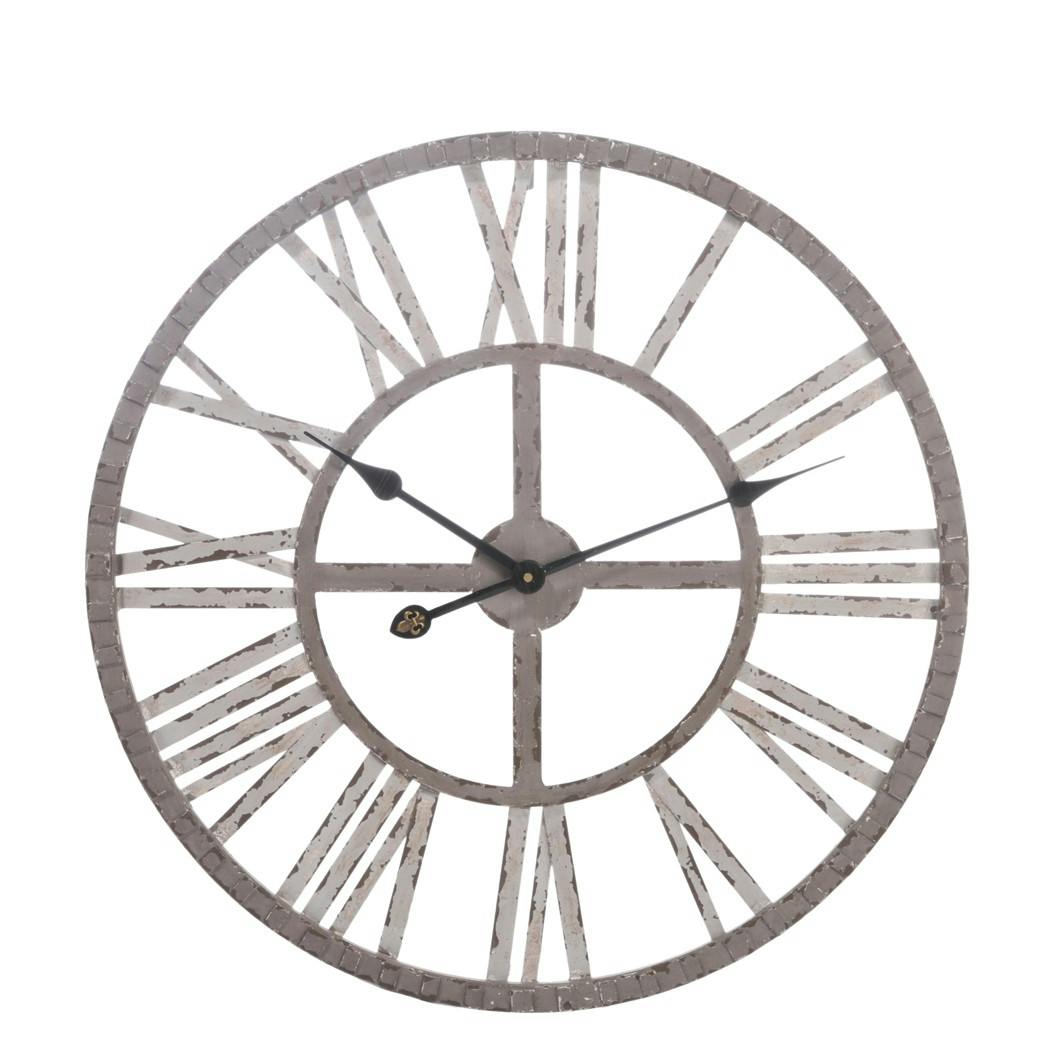 Horloge murale avec chiffres romains D60cm en métal - Ligne sobre et épurée - Coloris Grège