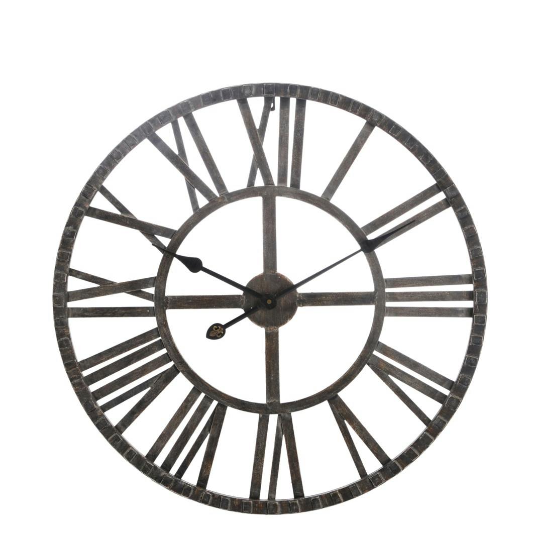 Horloge murale avec chiffres romains D60cm en métal - Ligne sobre et épurée - Coloris Marron